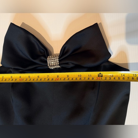 Vintage 1980s Nili Martin Strapless Black Evening Gown w/ Rhinestone Bow Sz 14 - Picture 10 of 11